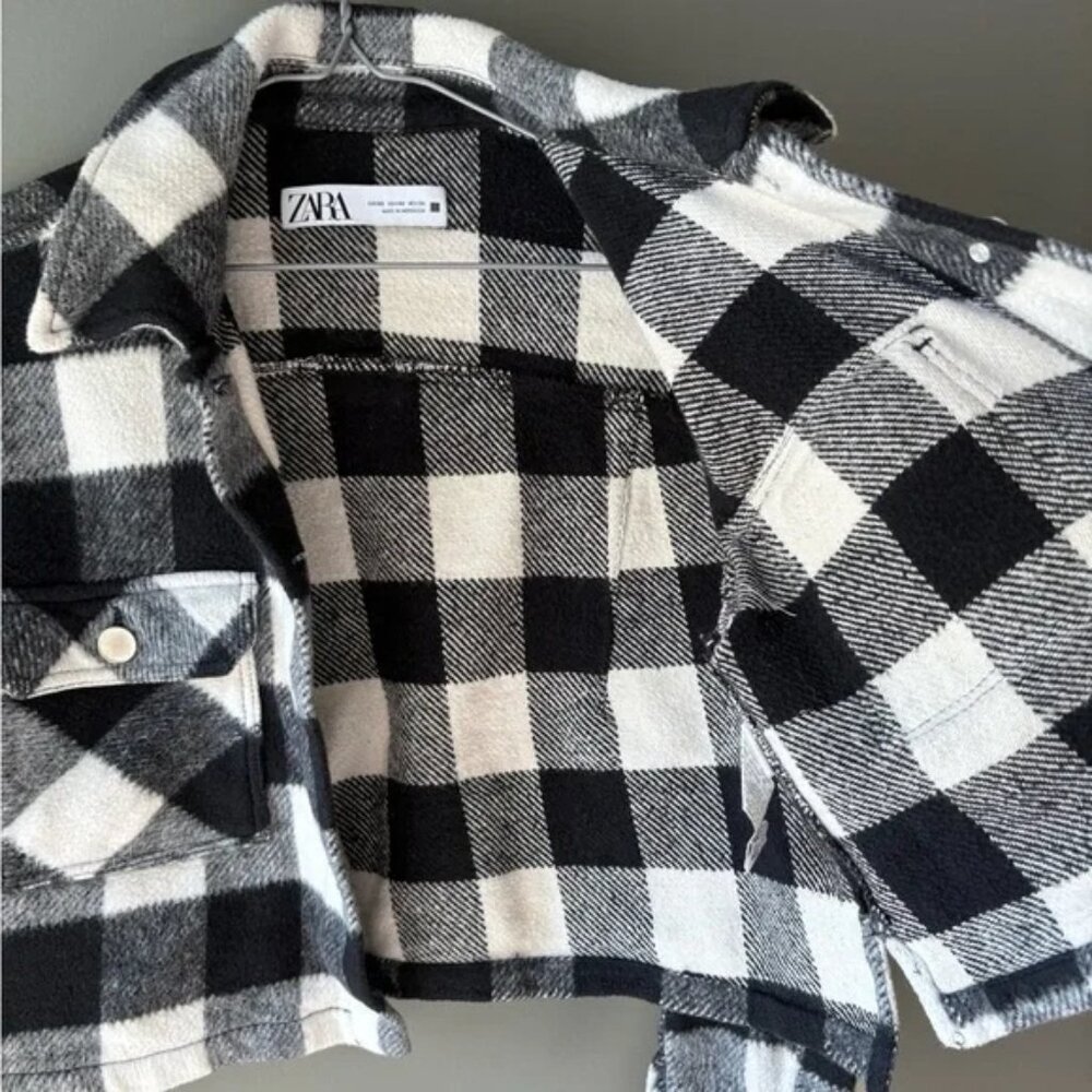 Zara size xs Plaid Black and White Women's Cropped Jacket - Picture 4 of 8